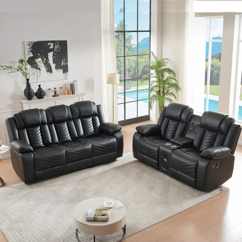 Latitude Run® Lacreta 2 Piece Recliner Set ECO Leather with LED